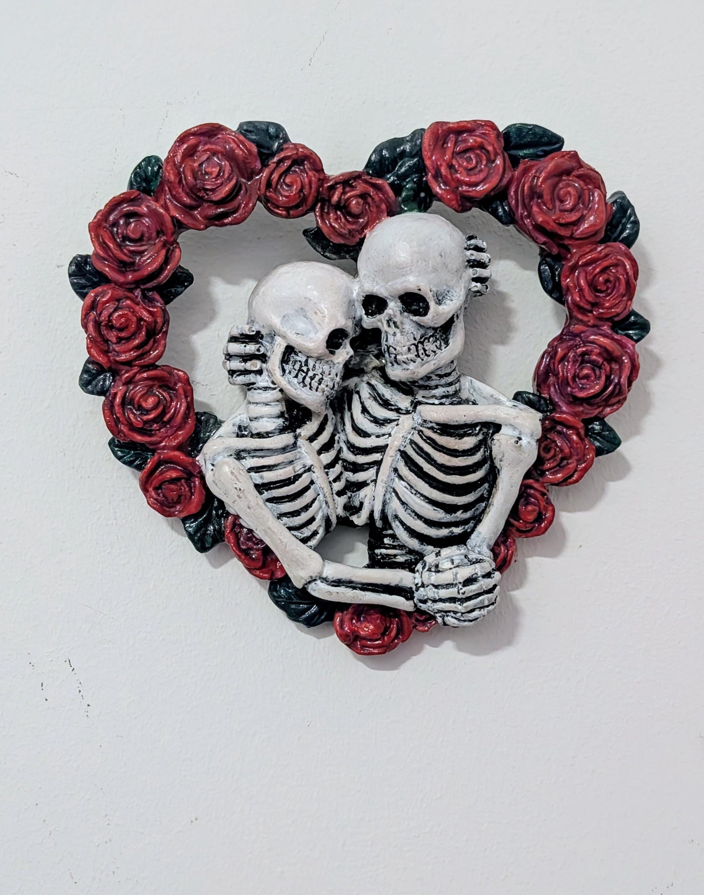 Skeleton Lovers in heart made of red rose Hand made and painted. Gothic wall decor wedding gift romantic goth couples house warming present