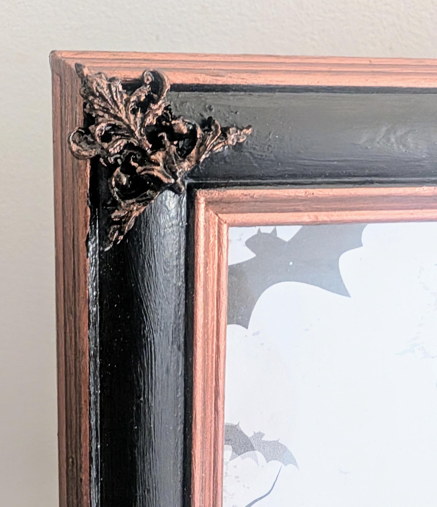 10 x 8" portrait freestanding picture photo frame. Copper/bronze tone and black with cherubs and decorative corner detailing goth home gift