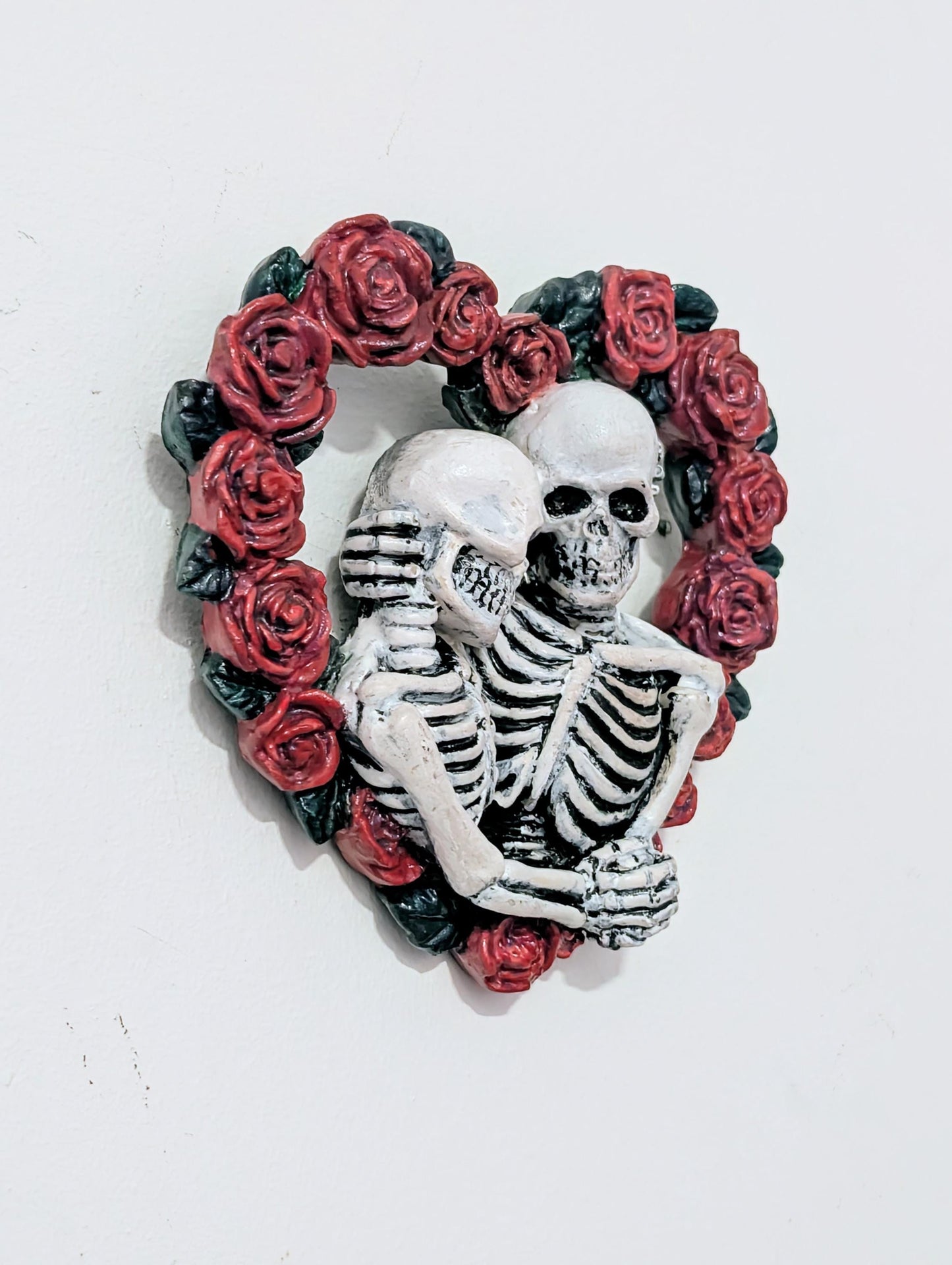 Skeleton Lovers in heart made of red rose Hand made and painted. Gothic wall decor wedding gift romantic goth couples house warming present