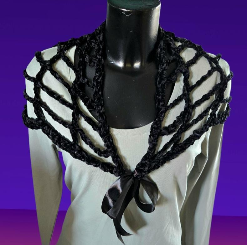 Crochet Spider Web Chenille Shawl - Gothic Steampunk Lace Wrap