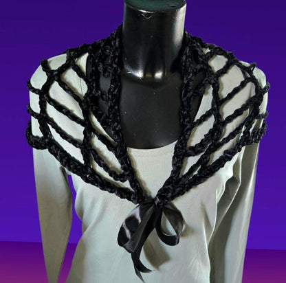 Crochet Spider Web Chenille Shawl - Gothic Steampunk Lace Wrap