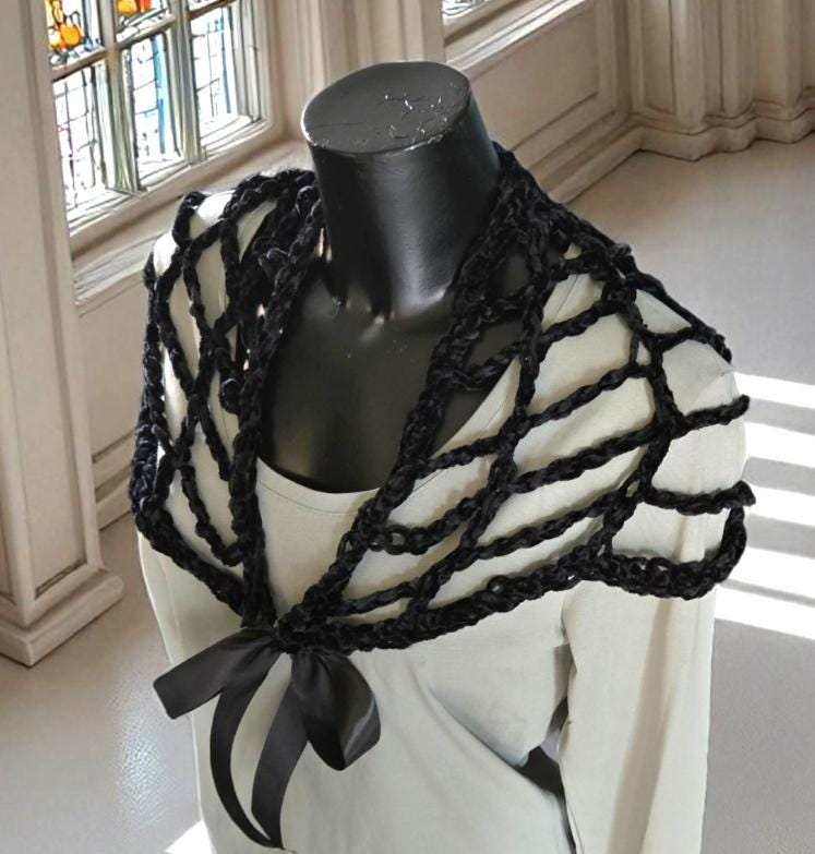 Crochet Spider Web Chenille Shawl - Gothic Steampunk Lace Wrap