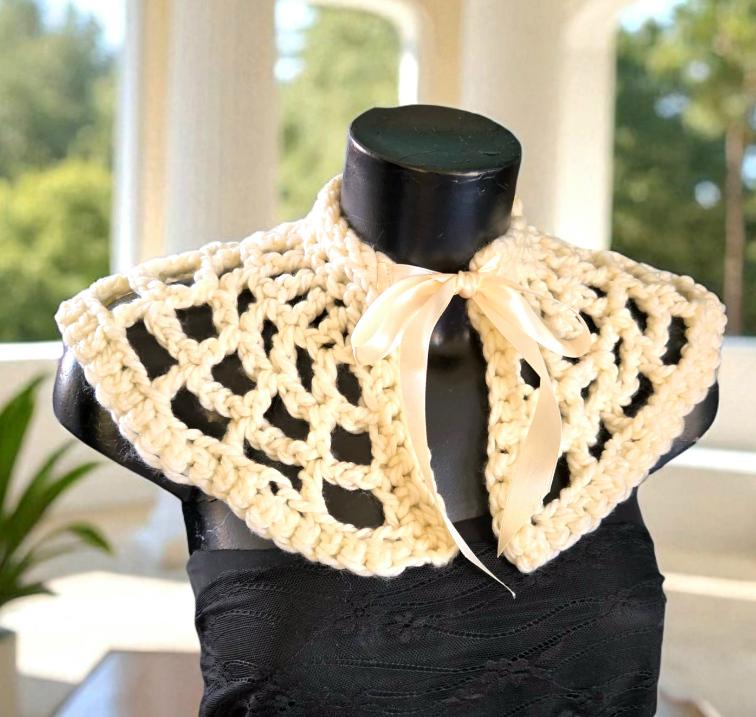 Crochet Spider Web Cream Shawl - Chunky Knit Lace Wrap