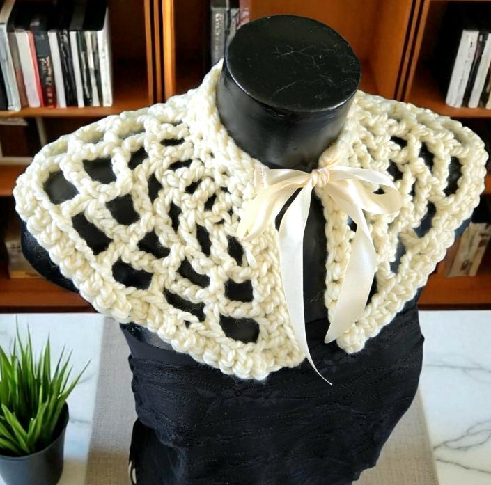 Crochet Spider Web Cream Shawl - Chunky Knit Lace Wrap