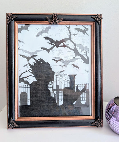 10 x 8" portrait freestanding picture photo frame. Copper/bronze tone and black with cherubs and decorative corner detailing goth home gift