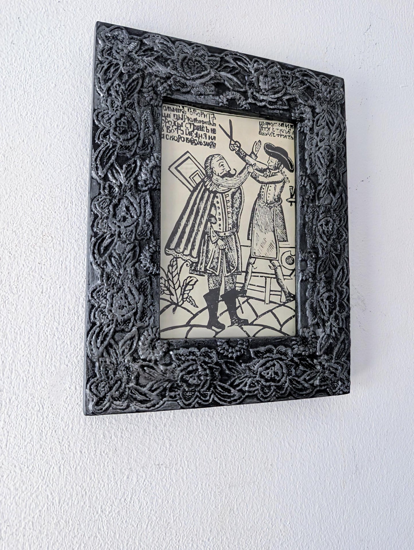 6 x 4" wall hanging portrait photo frame. Decorative gothic dark grey with silvery tones house warming house decor chunky wood couple gift
