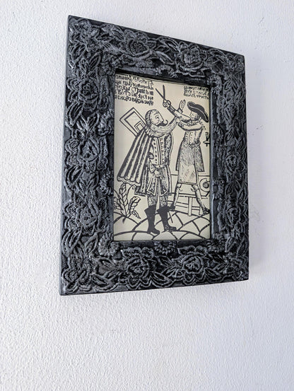6 x 4" wall hanging portrait photo frame. Decorative gothic dark grey with silvery tones house warming house decor chunky wood couple gift