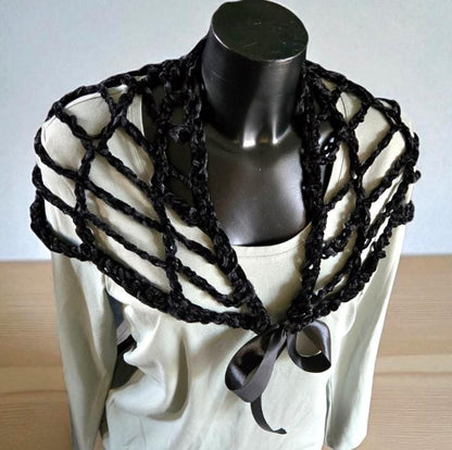 Crochet Spider Web Chenille Shawl - Gothic Steampunk Lace Wrap