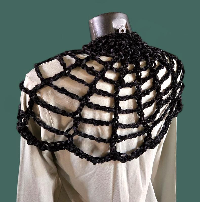 Crochet Spider Web Chenille Shawl - Gothic Steampunk Lace Wrap