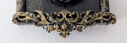 Small decorative wall hanging plaque hand made unique 3d art gothic baroque black + gold lady female skeleton skull home decor accent gift