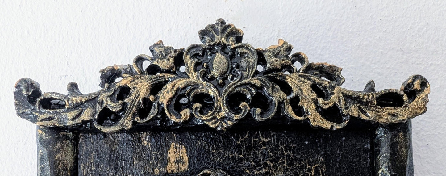 Small decorative wall hanging plaque hand made unique 3d art gothic baroque black + gold lady female skeleton skull home decor accent gift