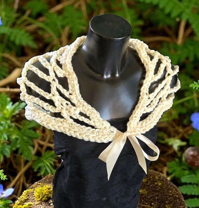 Crochet Spider Web Shawl: Cream Knit Lace Shrug, Gothic Steampunk