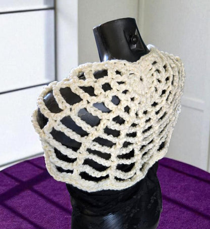 Crochet Spider Web Shawl: Cream Knit Lace Shrug, Gothic Steampunk