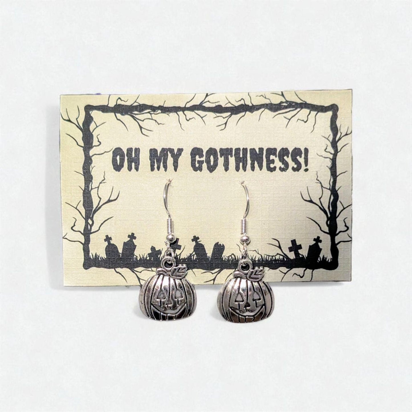 Handmade Silver Tone Pumpkin Earrings, Halloween Jewelry