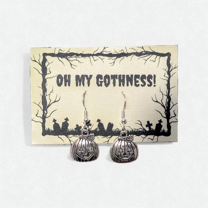 Handmade Silver Tone Pumpkin Earrings, Halloween Jewelry
