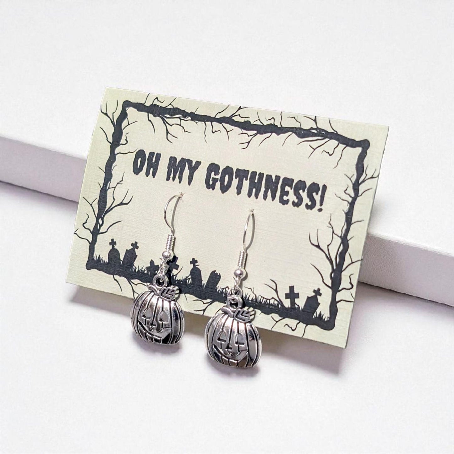 Handmade Silver Tone Pumpkin Earrings, Halloween Jewelry