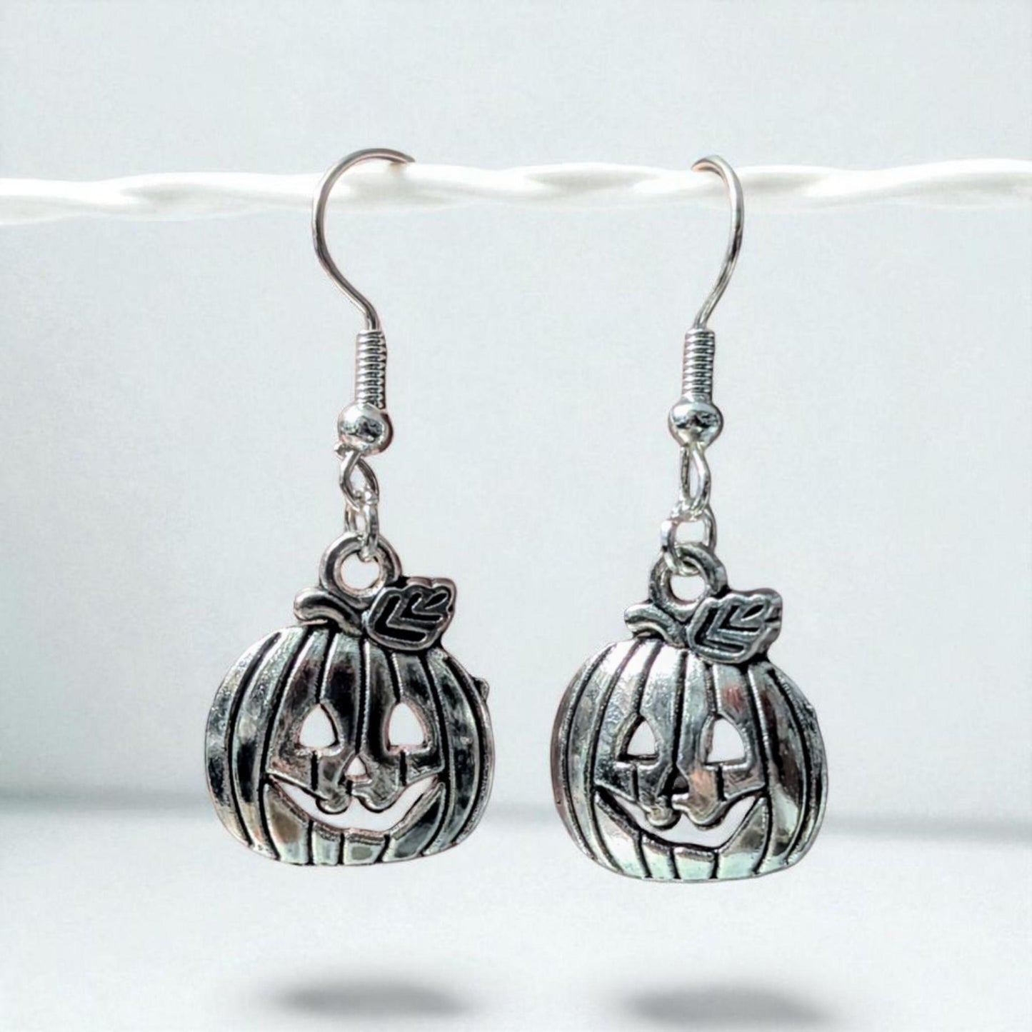Handmade Silver Tone Pumpkin Earrings, Halloween Jewelry