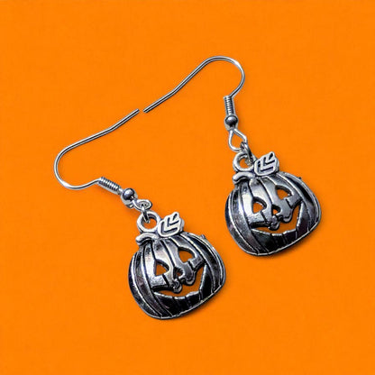 Handmade Silver Tone Pumpkin Earrings, Halloween Jewelry