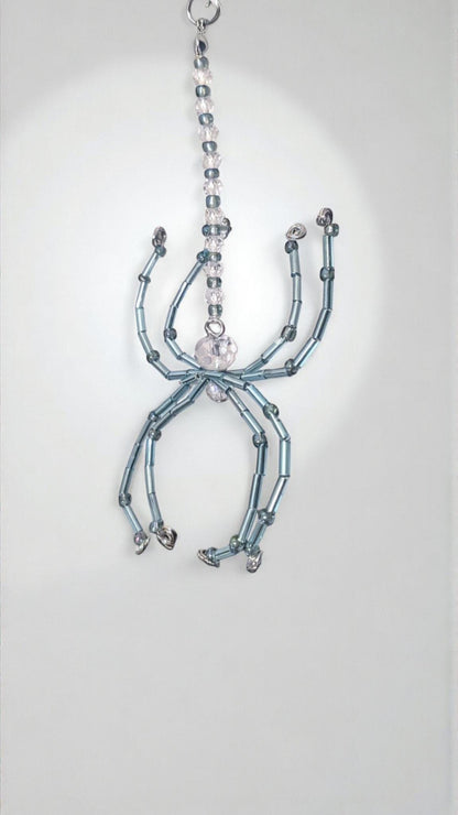 Handmade Beaded Spider Ornament: Turquoise Glass, Halloween Decoration