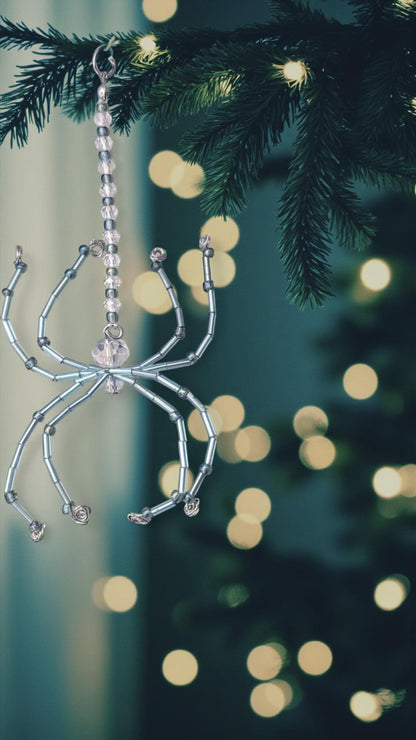 Handmade Beaded Spider Ornament: Turquoise Glass, Halloween Decoration