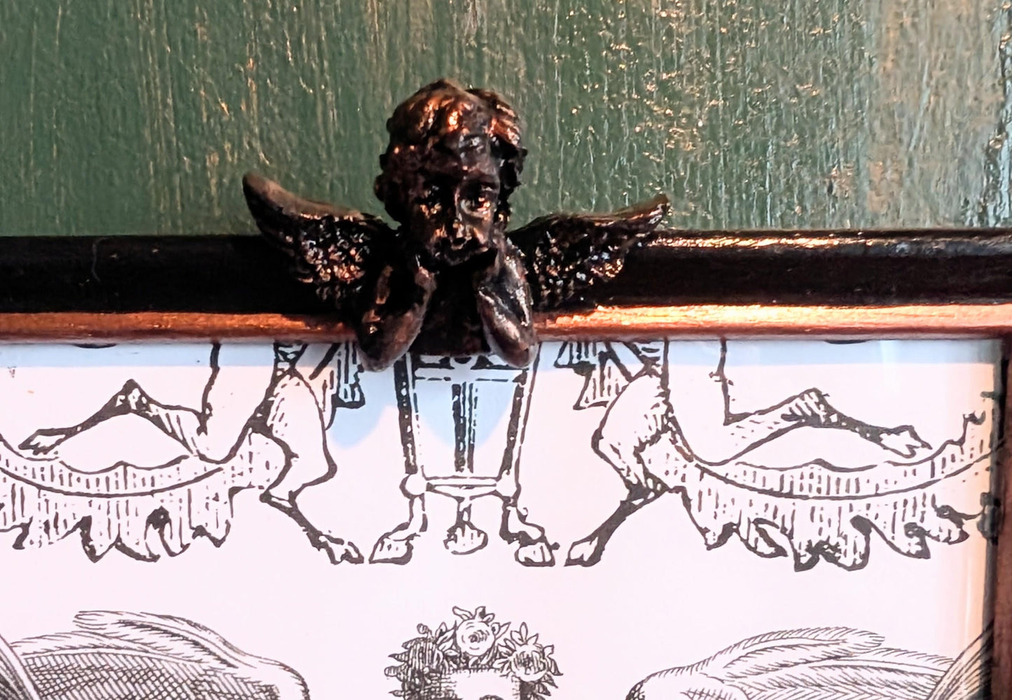 Hand Painted Cherub Wall Frame, Black & Gold Goth Decor