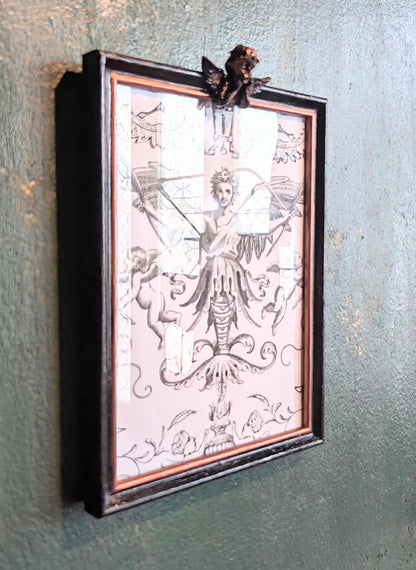 Hand Painted Cherub Wall Frame, Black & Gold Goth Decor