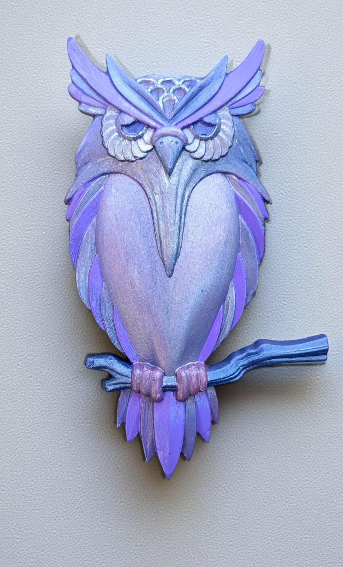 Hand Painted Owl Wall Hanging: Purple Lavender Bird Decor