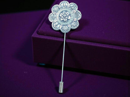 Handmade Silver Tone Flower Lapel Pin - Dapper Gents Accessory
