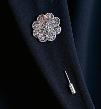 Handmade Silver Tone Flower Lapel Pin - Dapper Gents Accessory