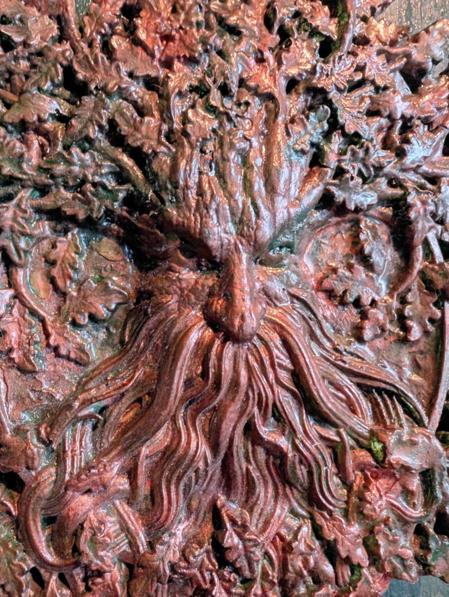 Handmade Green Man Wall Plaque, Bronze Patina Oak Tree Decor