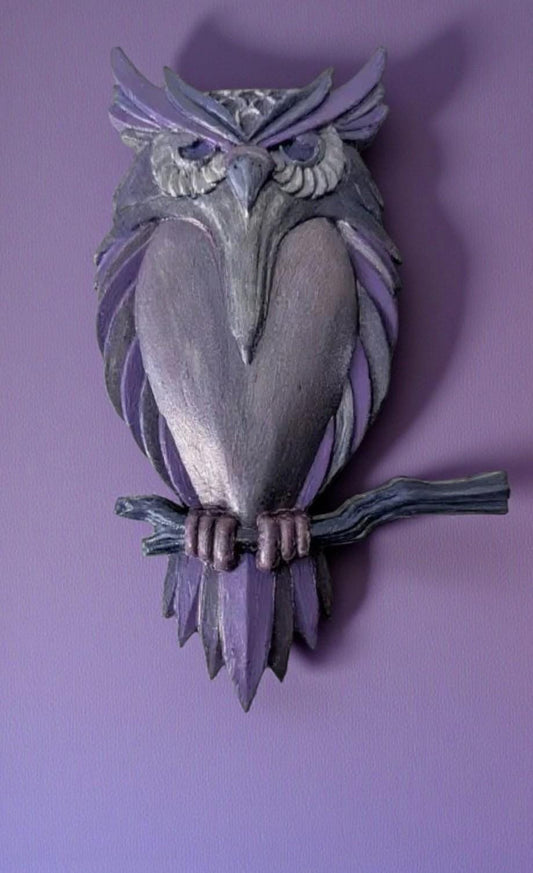 Hand Painted Owl Wall Hanging: Purple Lavender Bird Decor