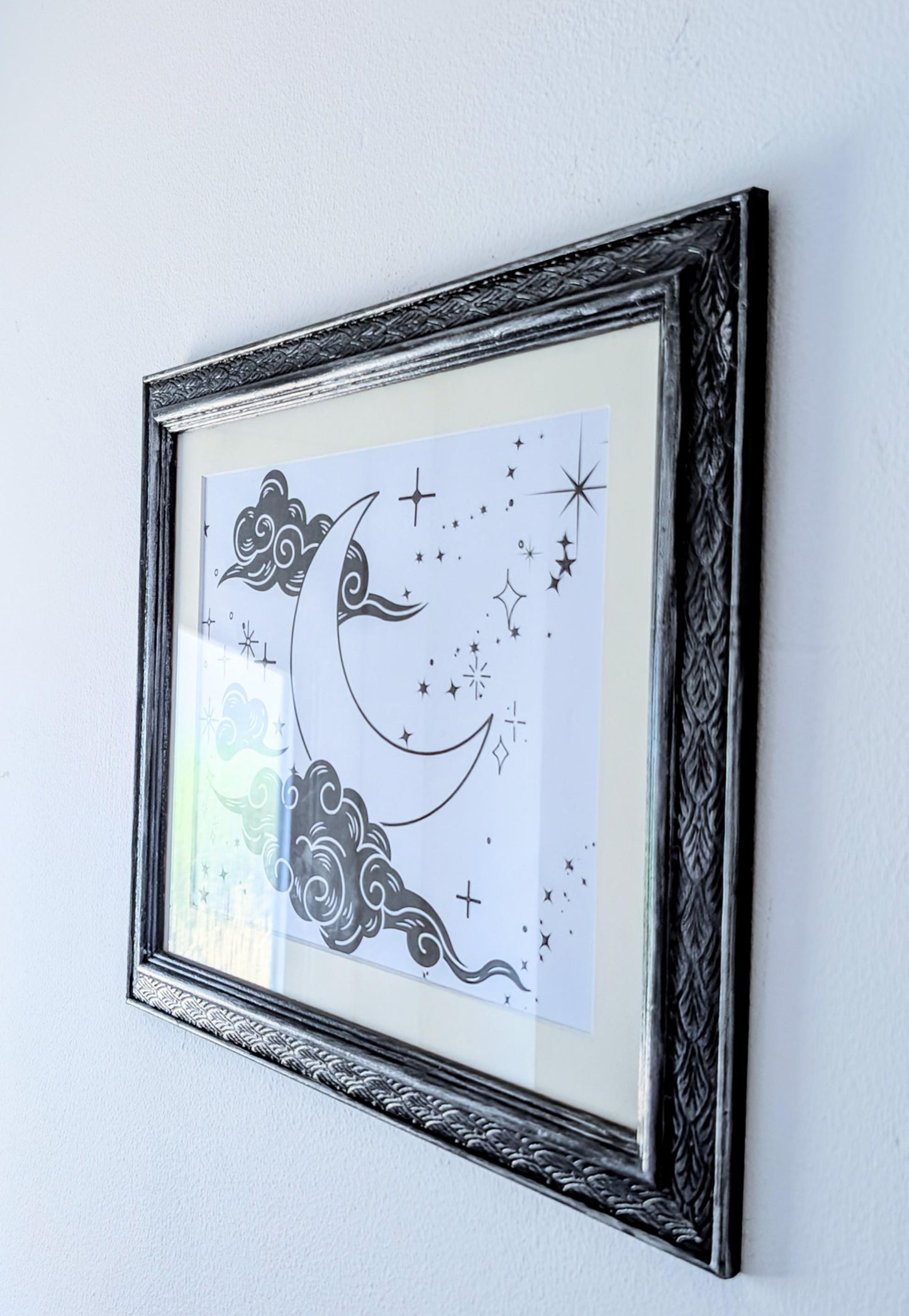 Carved Wooden Photo Frame: Black Brushed with Silver, Gothic Wall Hanging (12 x 10")