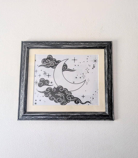 Carved Wooden Photo Frame: Black Brushed with Silver, Gothic Wall Hanging (12 x 10")