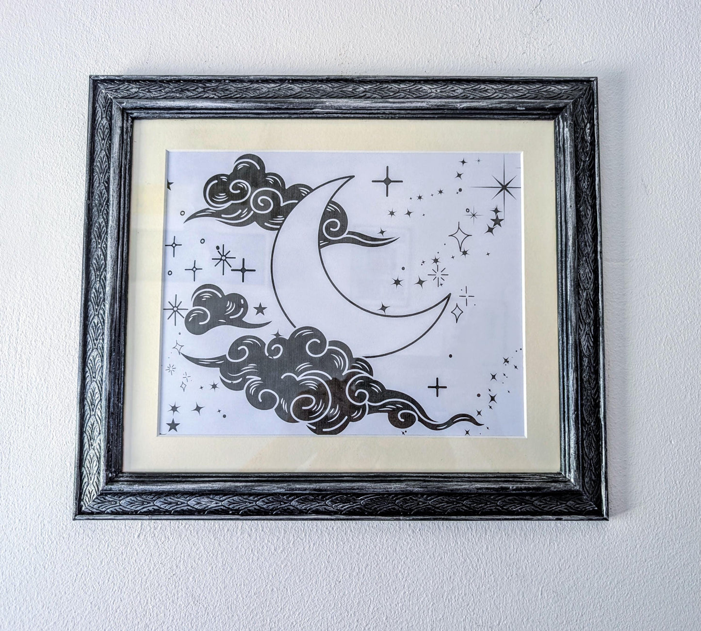 Carved Wooden Photo Frame: Black Brushed with Silver, Gothic Wall Hanging (12 x 10")