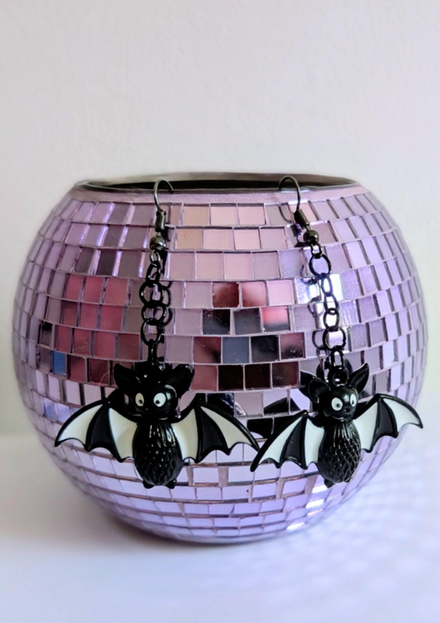 Handmade Cartoon Bat Dangle Earrings, Black & White Halloween Jewelry
