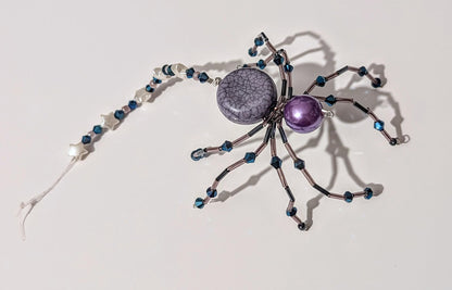 Handmade Beaded Wire Spider Ornament: Purple, Blue, Star Beads