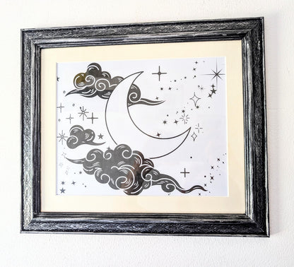 Carved Wooden Photo Frame: Black Brushed with Silver, Gothic Wall Hanging (12 x 10")