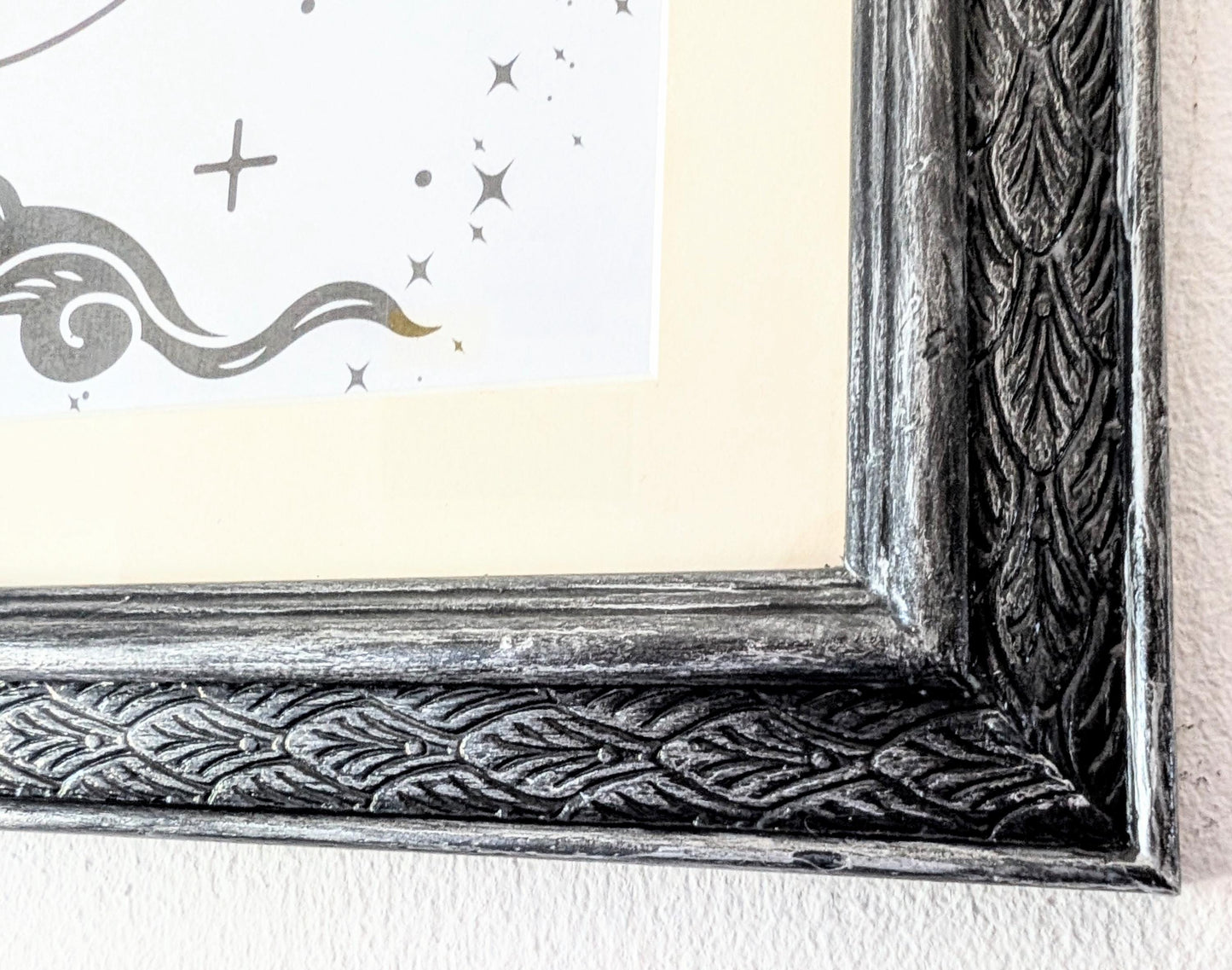 Carved Wooden Photo Frame: Black Brushed with Silver, Gothic Wall Hanging (12 x 10")
