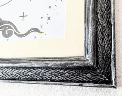Carved Wooden Photo Frame: Black Brushed with Silver, Gothic Wall Hanging (12 x 10")