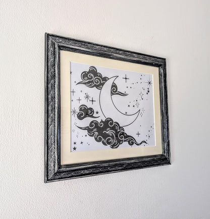 Carved Wooden Photo Frame: Black Brushed with Silver, Gothic Wall Hanging (12 x 10")