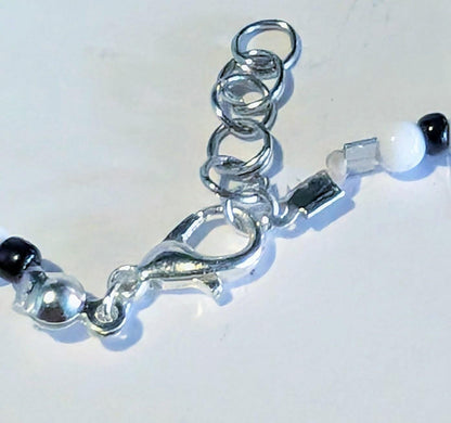 Handmade Beaded Bat Necklace: Black and White Spooky Jewelry