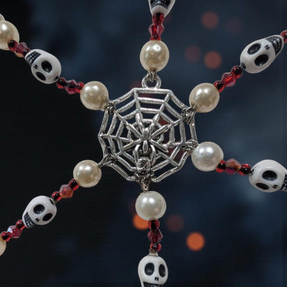 Handmade Beaded Skull Snowflake Ornament, Gothic Christmas Decoration