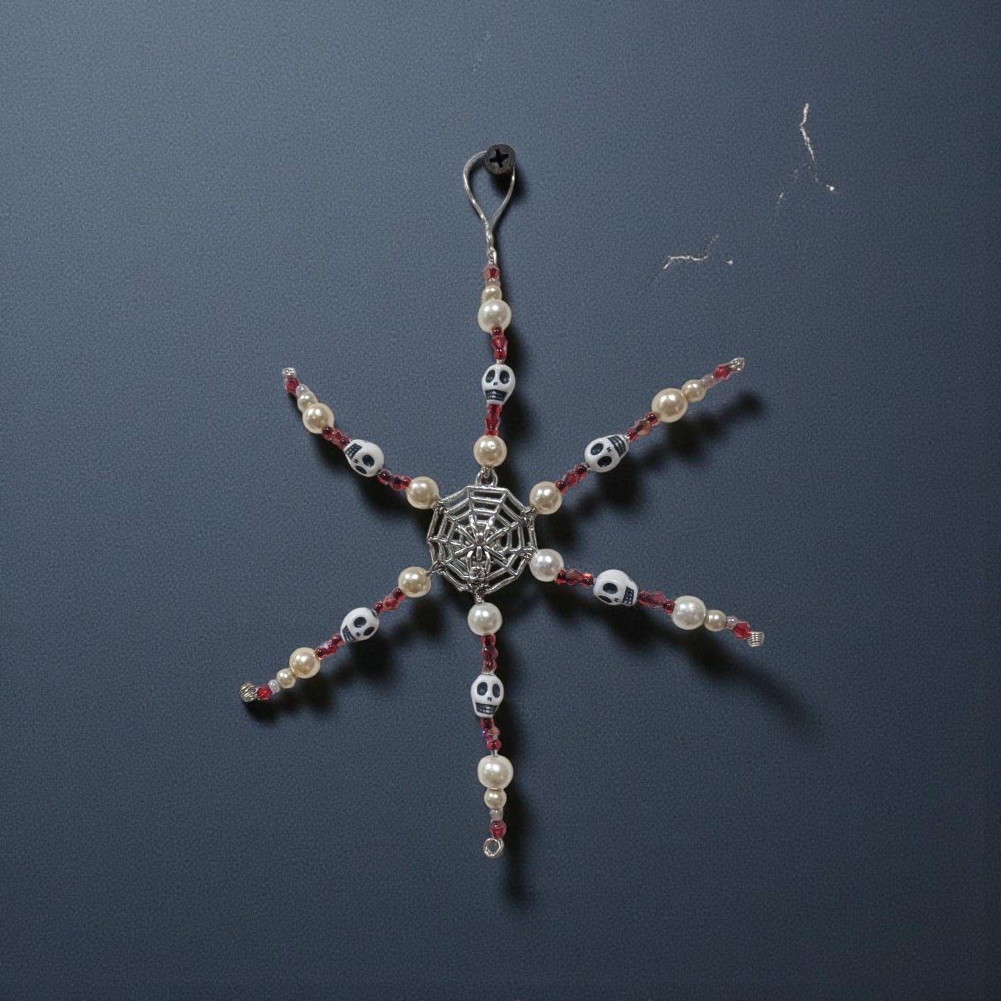 Handmade Beaded Skull Snowflake Ornament, Gothic Christmas Decoration