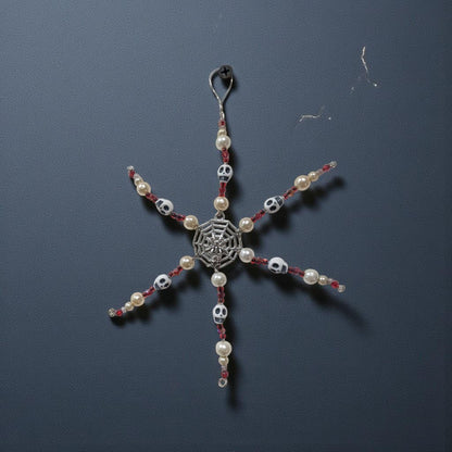 Handmade Beaded Skull Snowflake Ornament, Gothic Christmas Decoration