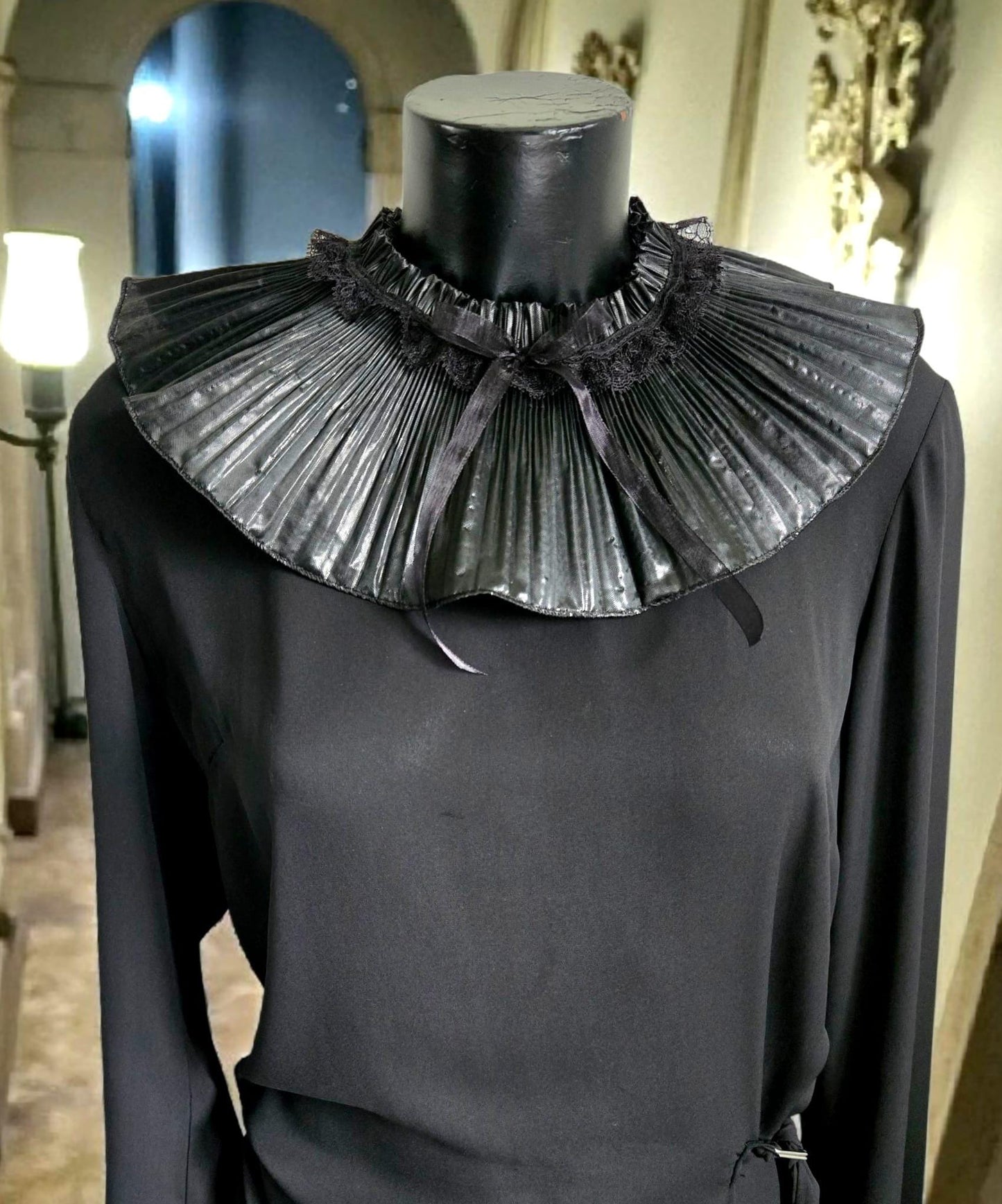 Black Lace Neck Ruff Collar - Steampunk, Gothic Costume