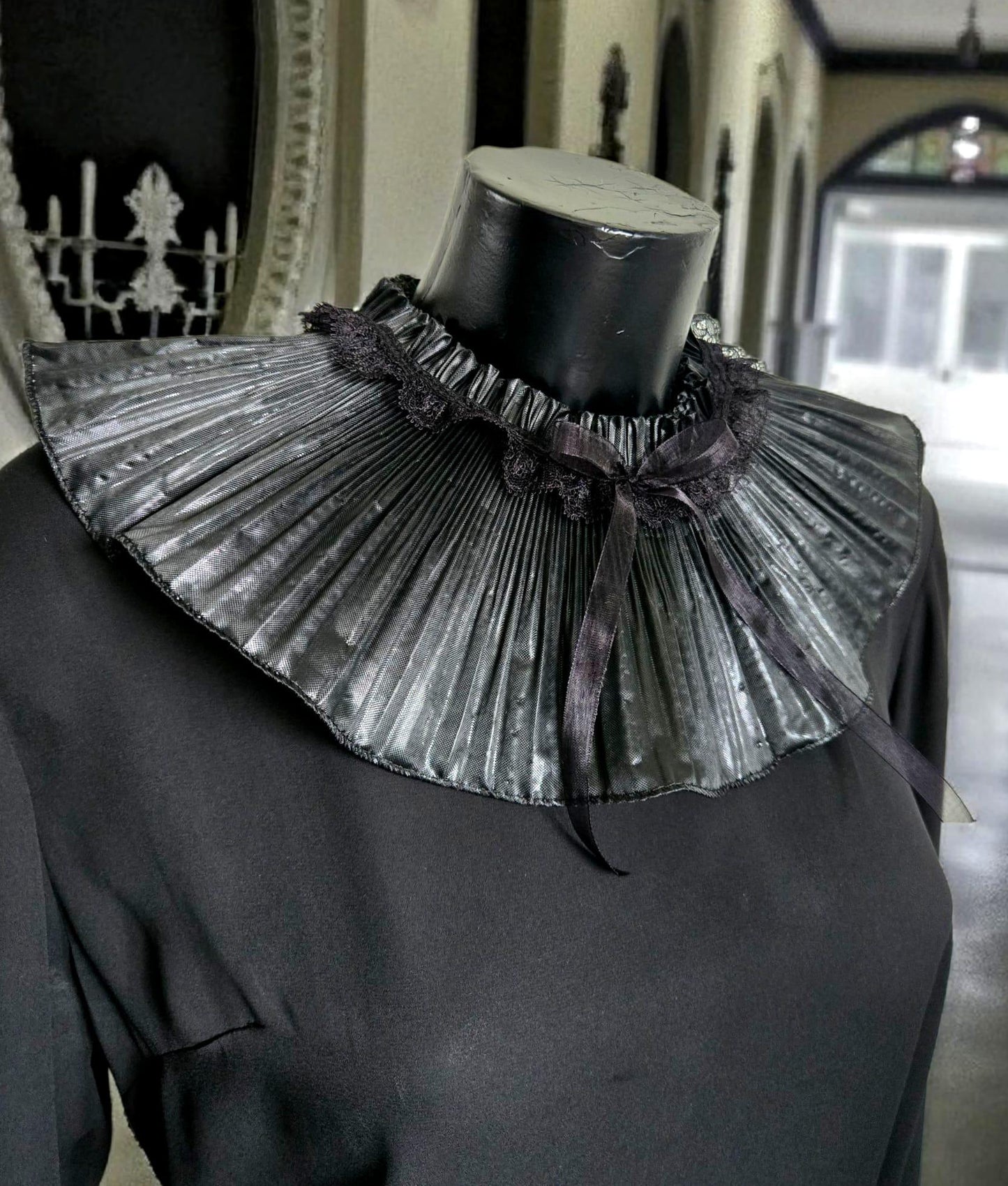 Black Lace Neck Ruff Collar - Steampunk, Gothic Costume
