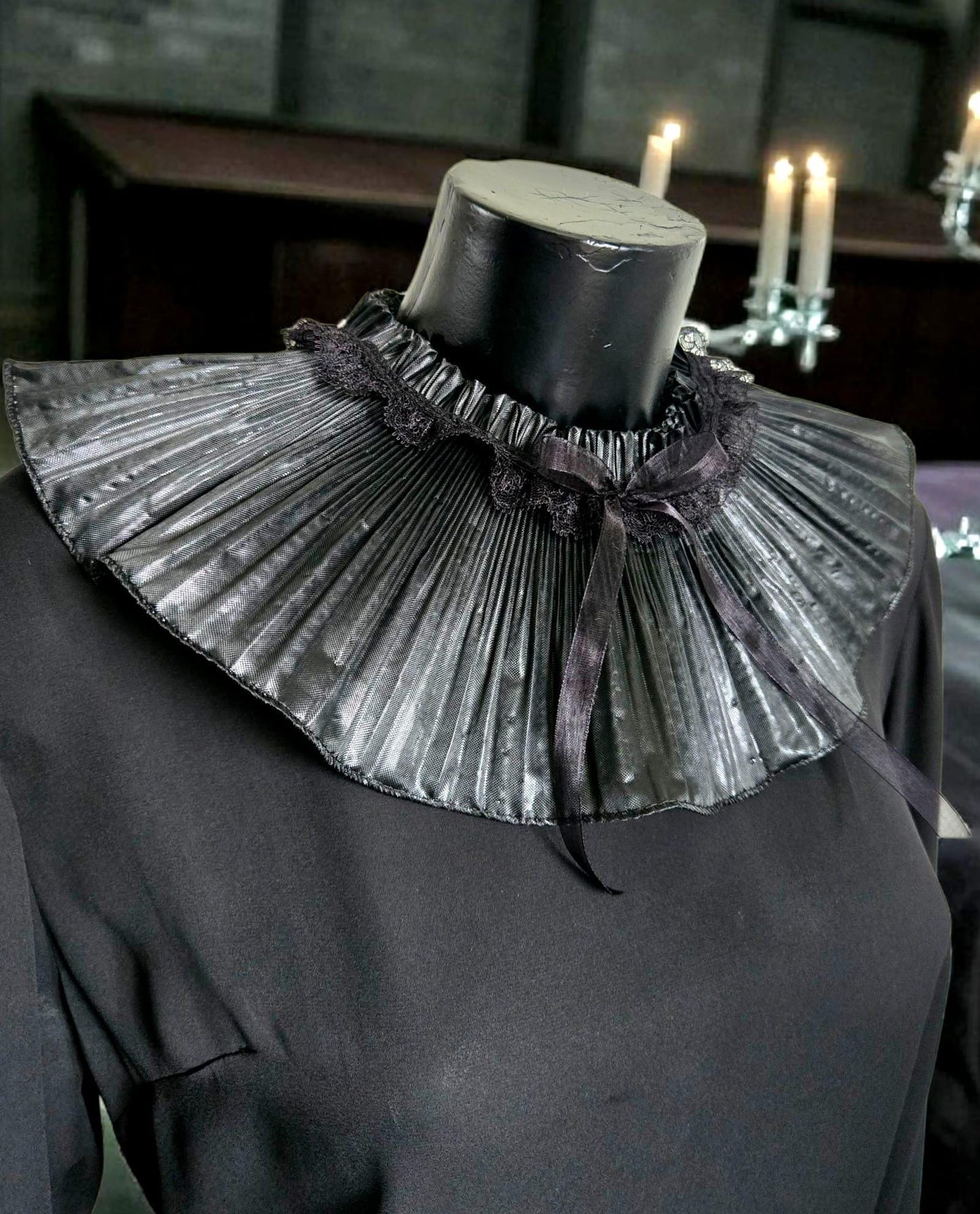 Black Lace Neck Ruff Collar - Steampunk, Gothic Costume