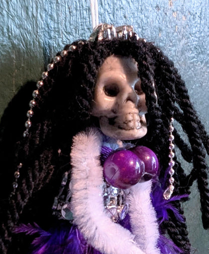 Handmade Gothic Skull Christmas Ornament - Purple Feather Creepy Doll