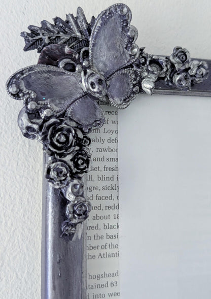 Gothic Picture Frame: Purple and Silver, Butterfly, Skulls and Roses