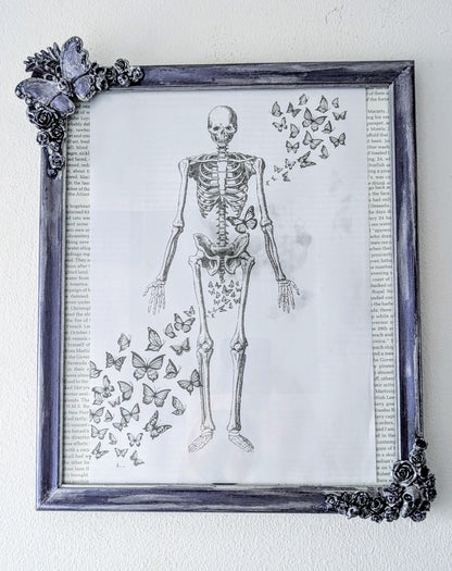 Gothic Picture Frame: Purple and Silver, Butterfly, Skulls and Roses